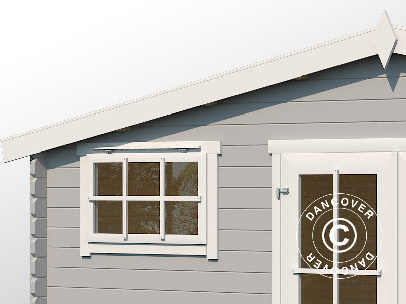 Redskabsskur, anneks i træ Sandvika 4,8x2,92x2,45m, 28mm, 13,59m², Lysegrå