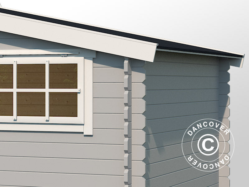 Redskabsskur, anneks i træ Sandvika 4,8x2,92x2,45m, 28mm, 13,59m², Lysegrå