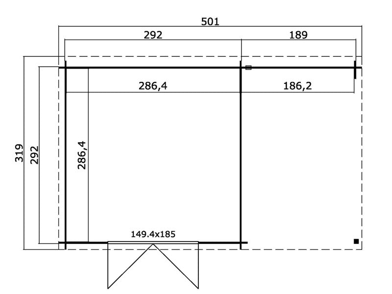 Redskabsskur i træ Tartu m/udhæng 4,81x2,92x2,11m, 28mm, 13,6m², Natur