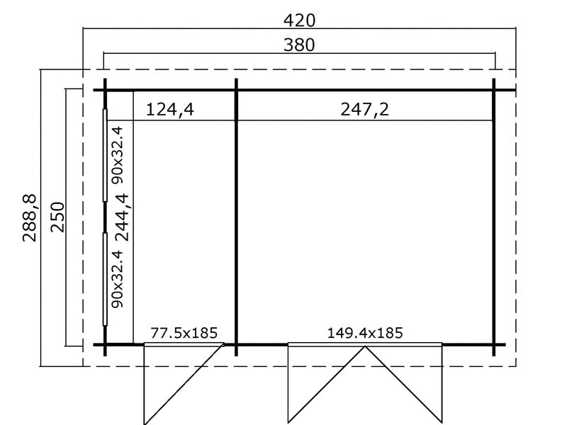 Redskabsskur i træ Narva 3,8x2,5x2,39m, 28mm, 9,3m², Mørkegrå
