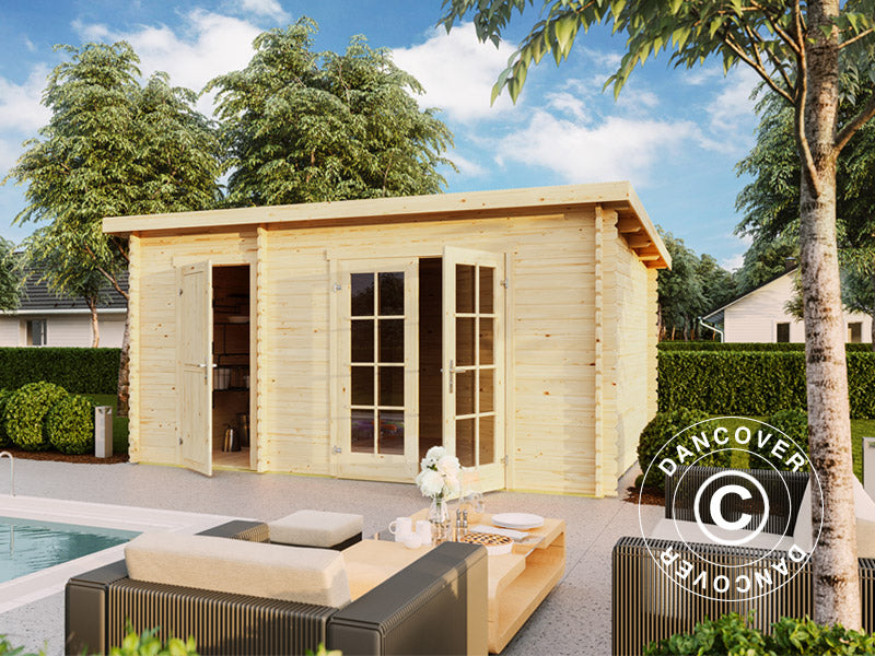 Redskabsskur i træ, anneks Riga 4,25x2,8x2,22m, 34mm, 11,3m², Natur