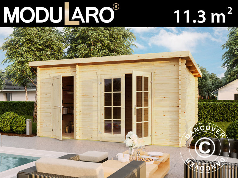 Redskabsskur i træ, anneks Riga 4,25x2,8x2,22m, 34mm, 11,3m², Natur