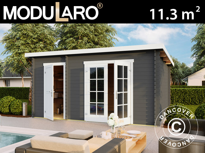 Redskabsskur i træ, anneks Riga 4,25x2,8x2,22m, 34mm, 11,3m², Mørkegrå