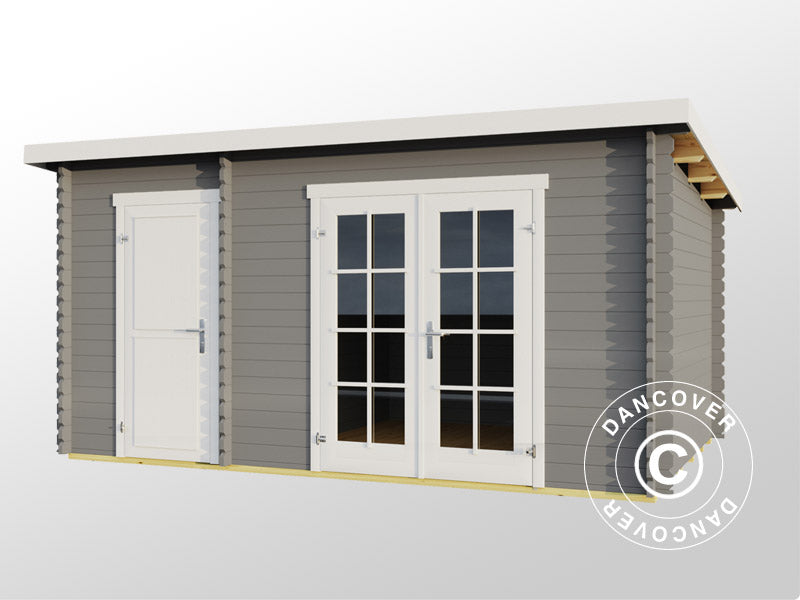 Redskabsskur i træ, anneks Riga 4,25x2,8x2,22m, 34mm, 11,3m², Lysegrå