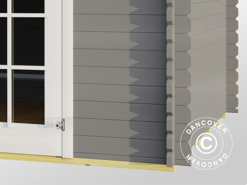 Redskabsskur i træ, anneks Riga 4,25x2,8x2,22m, 34mm, 11,3m², Lysegrå