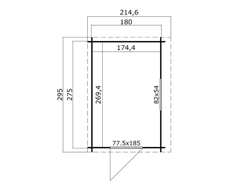 Vægskur i træ Vanda 1,8x2,75x2,68m, 28mm, 4,7m², Mørkegrå