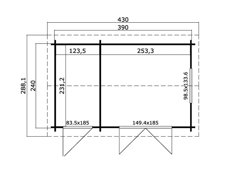 Anneks i træ m/redskabsskur Maardu 3,9x2,4x2,51m, 44mm, Lysegrå