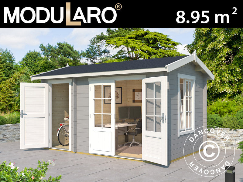 Anneks i træ m/redskabsskur Maardu 3,9x2,4x2,51m, 44mm, Lysegrå