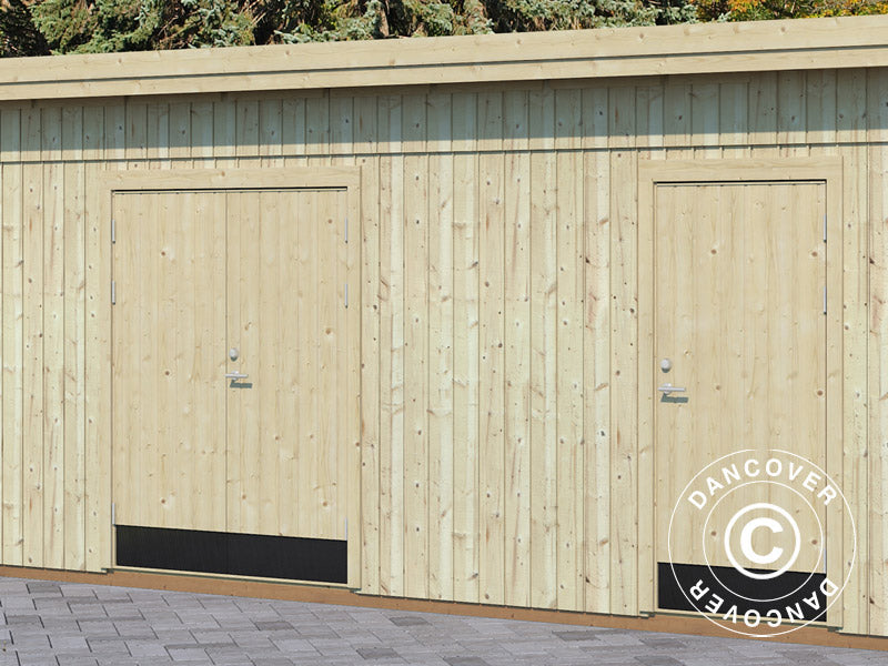 Redskabsskur i træ m/gulv, 5,61x3,3x2,59m, 16,9m², Natur