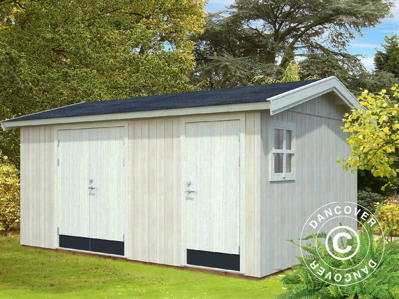 Redskabsskur i træ m/gulv, 4,52x3,3x2,61m, 13,5m², Natur