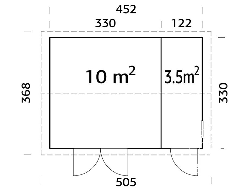 Redskabsskur i træ m/gulv, 4,52x3,3x2,61m, 13,5m², Natur