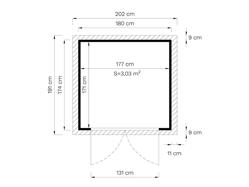 Redskabsskur i træ, Bertilo Sylt 2, 1,8x1,74x2,25m, 3,1m²