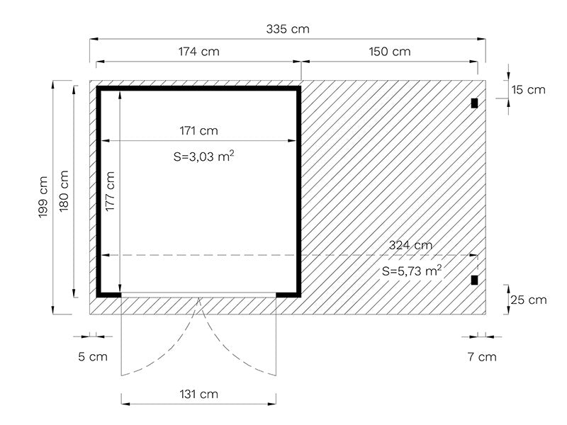 Redskabsskur i træ m/udhæng, Bertilo Amrum 2 Plus, 3,23x1,8x2,1m, 2,78m² + 3,03m²