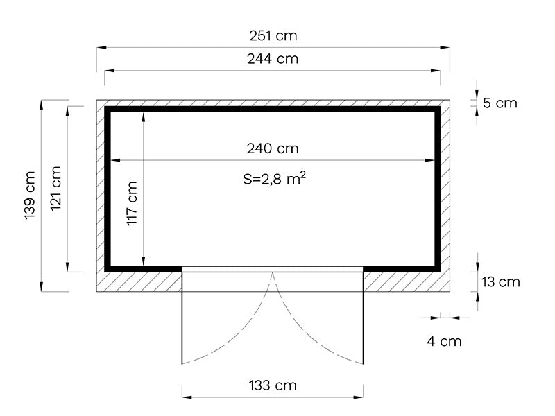 Redskabsskur i træ, Bertilo Timmo 2, 2,44x1,21x2,11m, 2,95m²