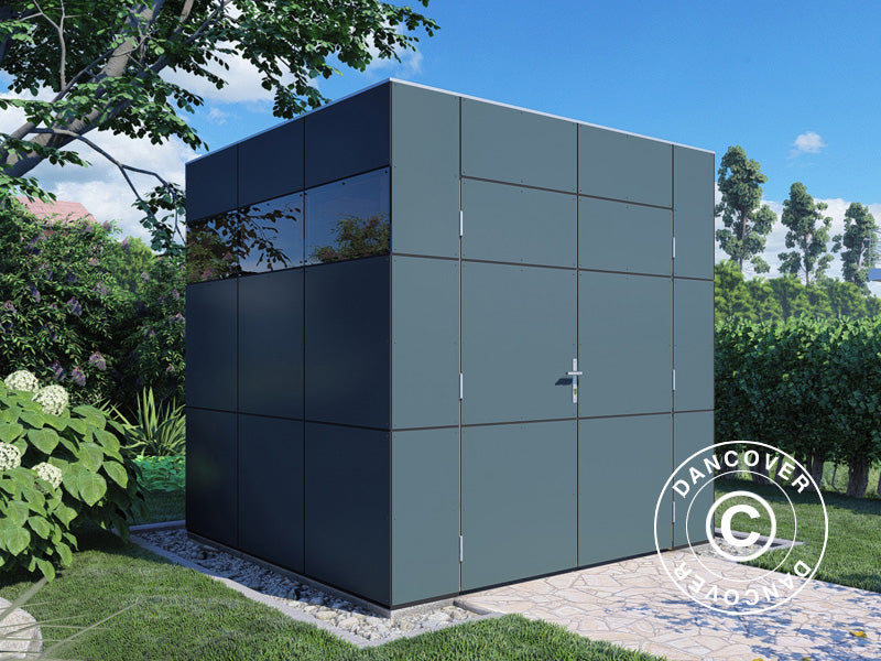 Redskabsskur i træ, Bertilo HPL 1, 2,3x2,28x2,3m, 5,24m², Antracit/Hvid