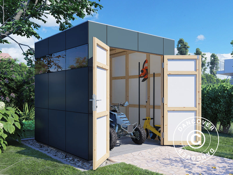 Redskabsskur i træ, Bertilo HPL 1, 2,3x2,28x2,3m, 5,24m², Antracit/Hvid