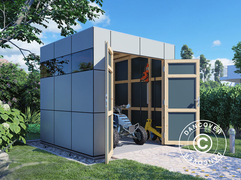 Redskabsskur i træ, Bertilo HPL 1, 2,3x2,28x2,3m, 5,24m², Antracit/Grå