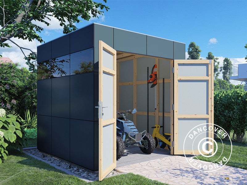 Redskabsskur i træ, Bertilo HPL 1, 2,3x2,28x2,3m, 5,24m², Antracit/Grå