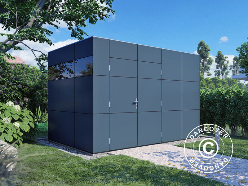 Redskabsskur i træ, Bertilo HPL 2, 3,45x2,28x2,3m, 7,86m², Antracit/Hvid