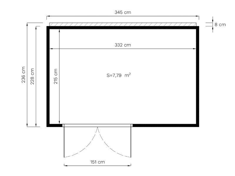 Redskabsskur i træ, Bertilo HPL 2, 3,45x2,28x2,3m, 7,86m², Antracit/Hvid