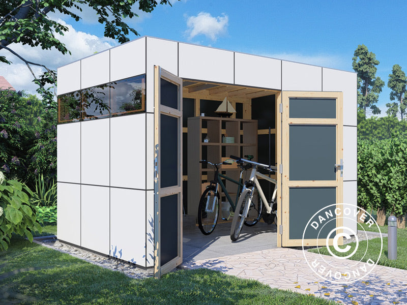 Redskabsskur i træ, Bertilo HPL 2, 3,45x2,28x2,3m, 7,86m², Antracit/Hvid