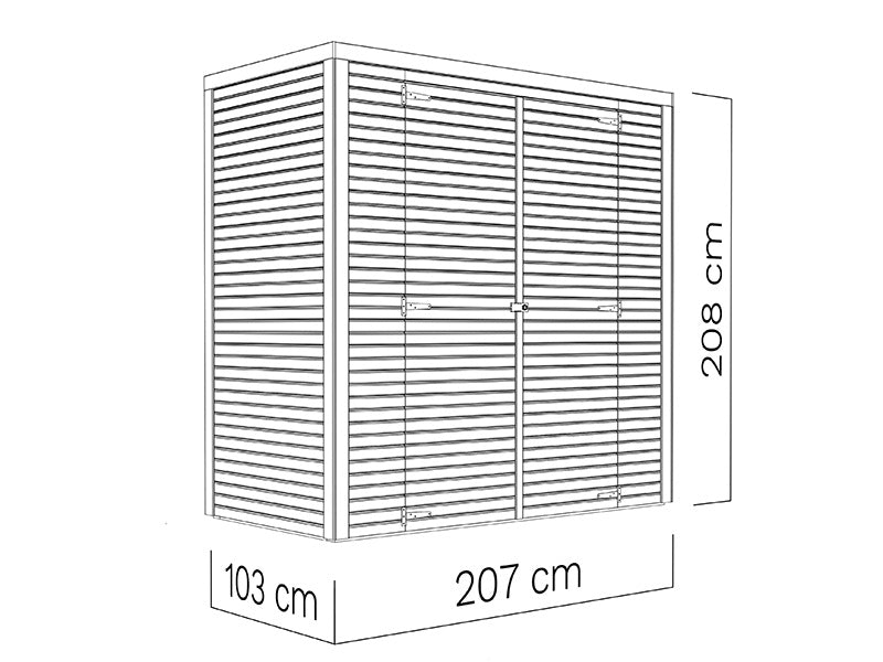 Redskabsskur i træ, Bertilo Cubico 1, 2,07x1,03x2,08m, 2,1m², Natur