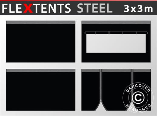Sidovägg kit för snabbtält FleXtents Steel och Basic v.3 3x3m, Svart
