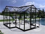 Orangeri/Drivhus glas 11,5m², 3,73x3,73x2,32m m/sokkel, Sort