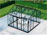 Orangeri/växthus i glas 13,8m², 3,73x3,71x3,16m m/botten och takdekoration, Svart