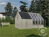 Växthus/Trädgårdspaviljong i trä med bod, 2,4x4,31x2,83m, 9,4m², Grå