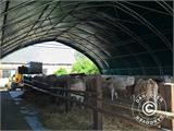 Tente de stockage/tunnel agricole 9x15x4,42m avec porte coulissante, PVC, Blanc/Gris
