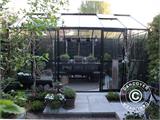 Orangeri/växthus i glas 8,9m², 3,01x2,99x2,95m med bas och takdekoration, Svart