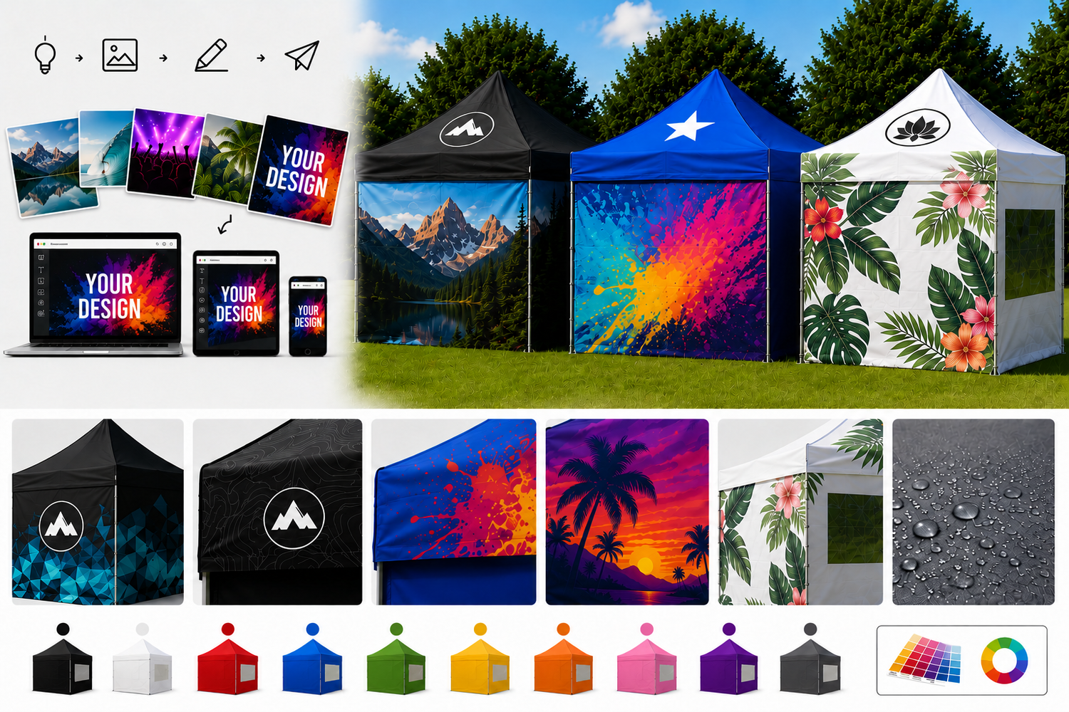 Design et unikt FleXtents® foldetelt med logo og digitaltryk