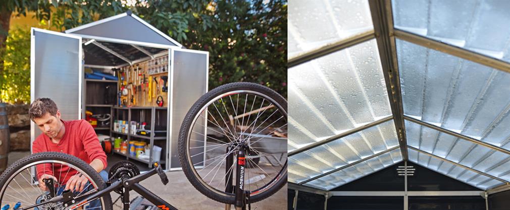 Holdbare redskabsskure i polycarbonat og med ovenlys