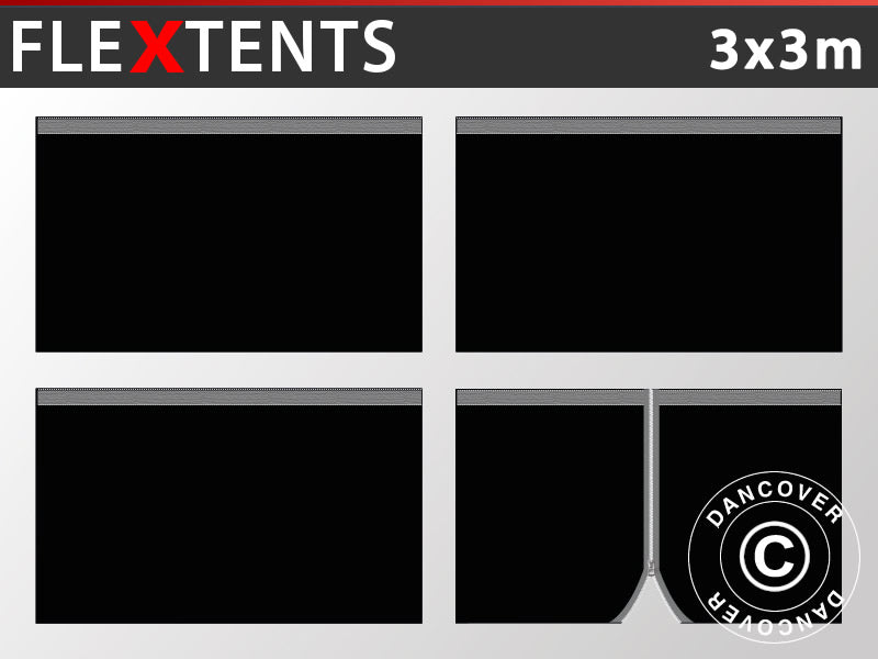 Sidevægge til Foldetelt FleXtents 3x3m, Sort