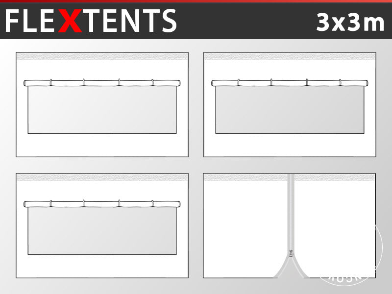 Sidevægge til Foldetelt FleXtents 3x3m, Hvid
