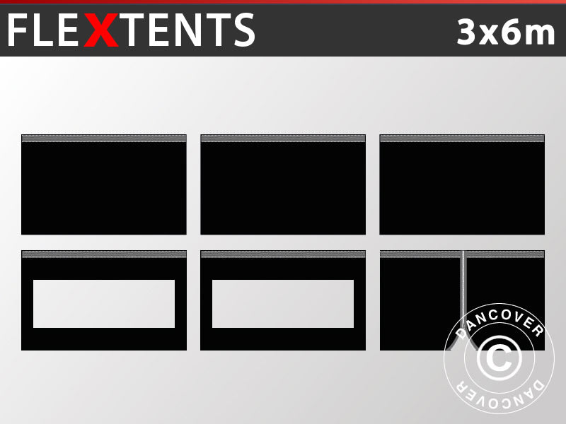 Sidevægge til Foldetelt FleXtents 3x6m, Sort