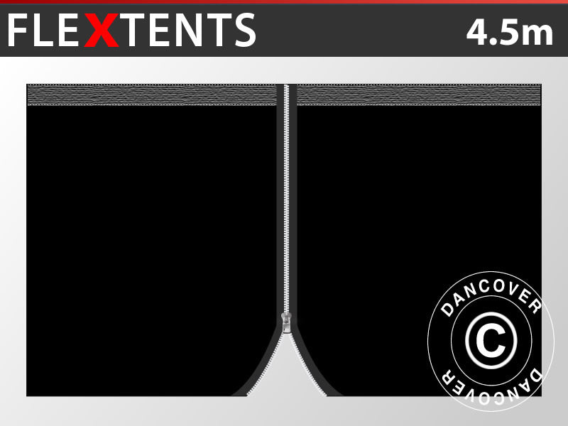 Sidevæg m/lynlås til FleXtents, 4,5m, Sort