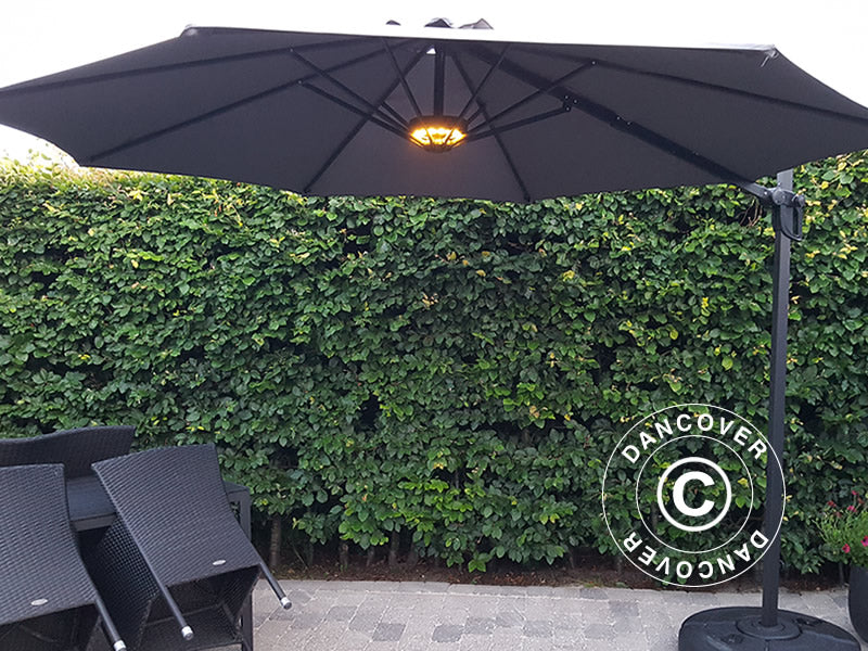 Parasollys, Cheops m/24 LED Varm Hvid, Sort