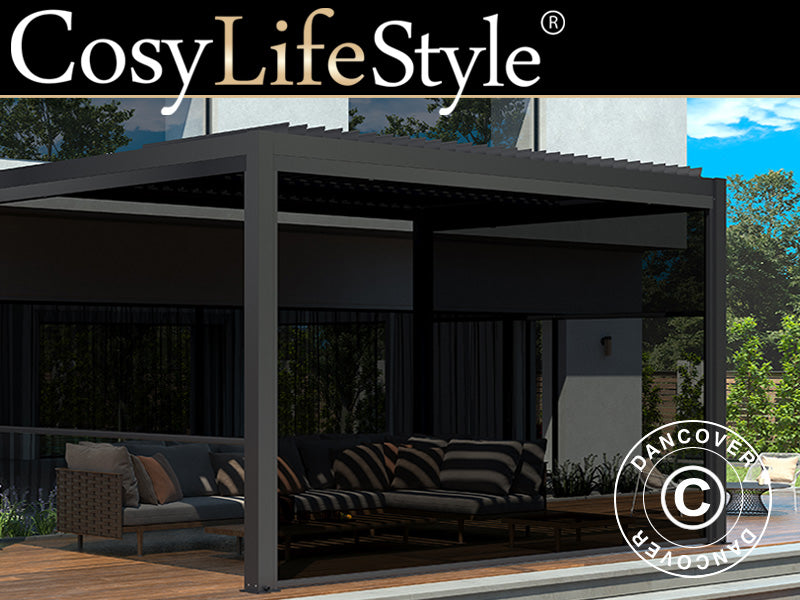 Sidevæg til bioklimatisk pergola pavillon San Pablo, 4m, Sort