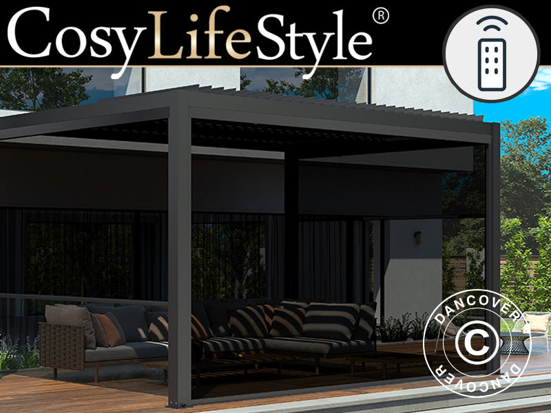 Elektrisk sidevæg til bioklimatisk pergola pavillon San Pablo, 4m, Sort