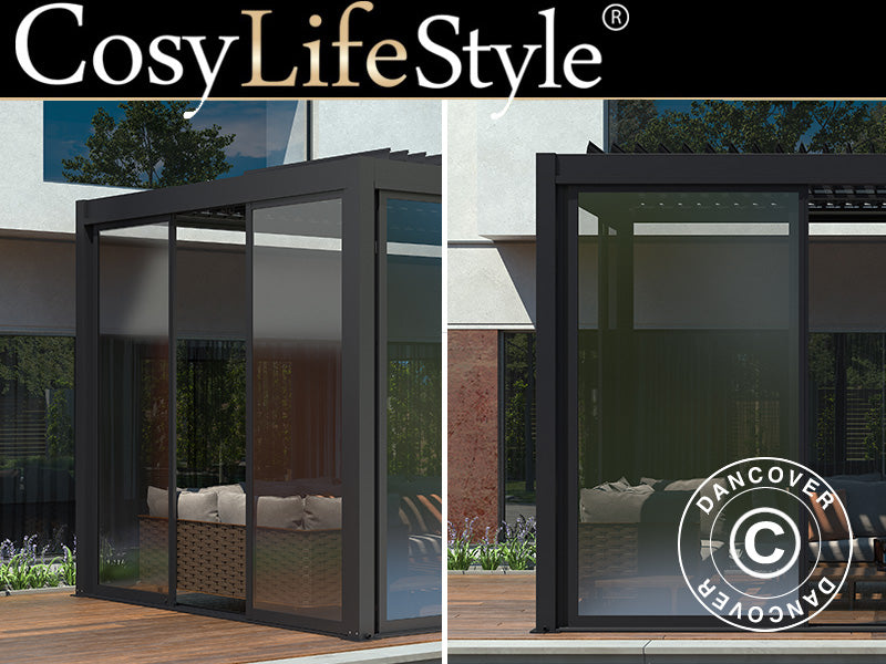 Skydedør m/glas til pergola pavillon San Pablo, 3m, Sort