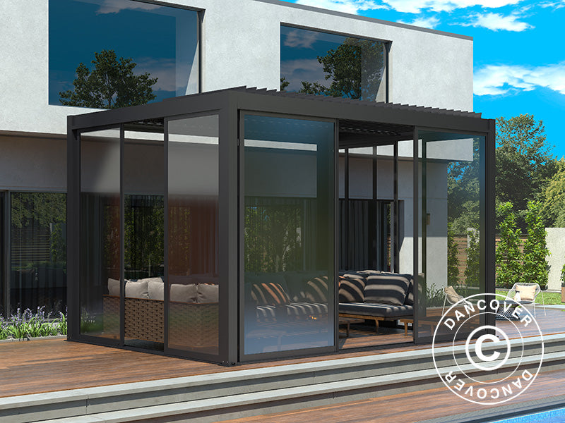 Skydedør m/glas til pergola pavillon San Pablo, 4m, Sort