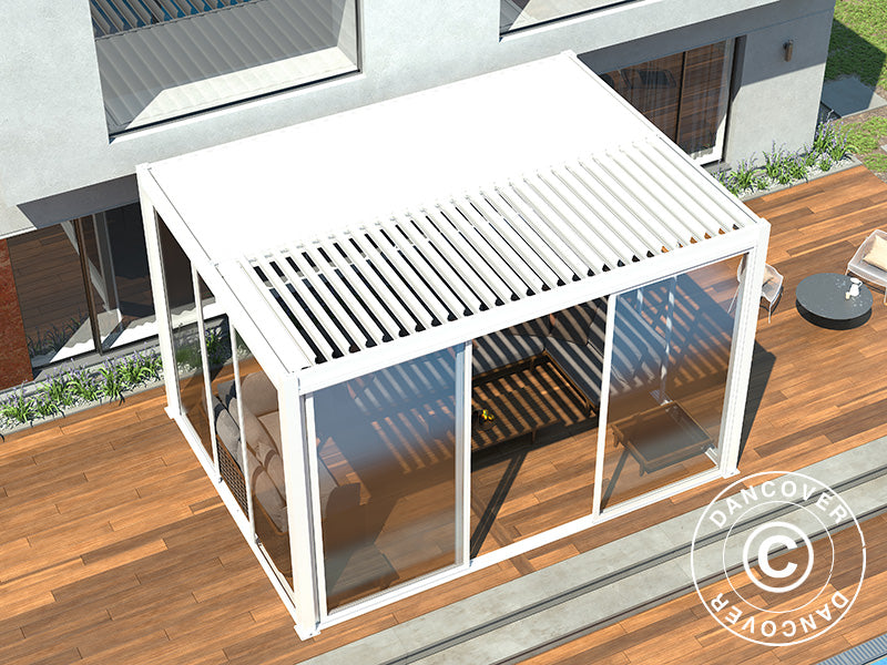 Skydedør m/glas til pergola pavillon San Pablo, 4m, Hvid