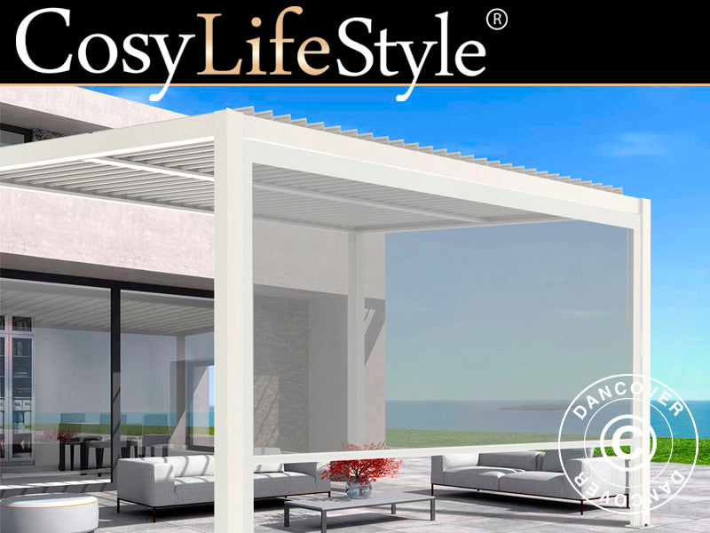 Sidevæg til bioklimatisk pergola pavillon San Pablo, 3m, Hvid/Lysegrå