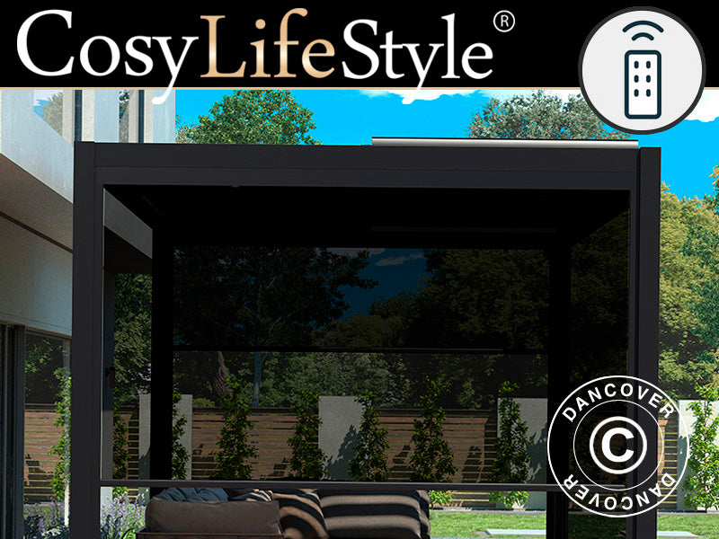 Elektrisk sidevæg til bioklimatisk pergola pavillon San Pablo, 3m, Sort