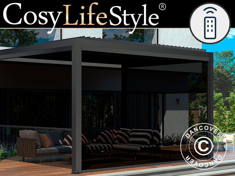 Elektrisk sidevæg til bioklimatisk pergola pavillon San Pablo, 4m, Sort