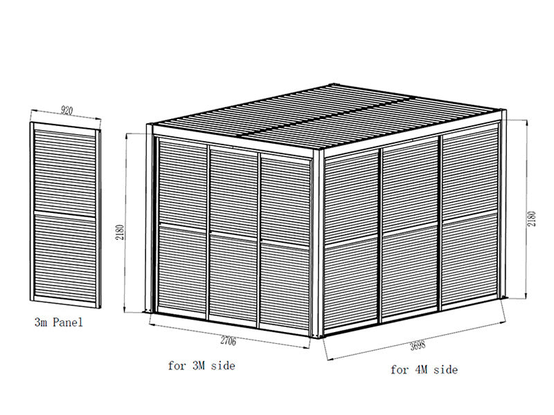 Skydedøre med lameller til pergolapavillon San Pablo 3m, 0,92x2,18m, Sort