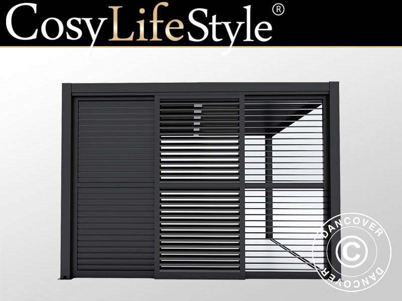 Skydedøre med lameller til pergolapavillon San Pablo 4m, 1,25x2,18m, Sort