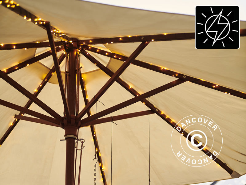 LED lyskæde solar til parasol, Knirke, Sirius, 8x2m, Varm hvid